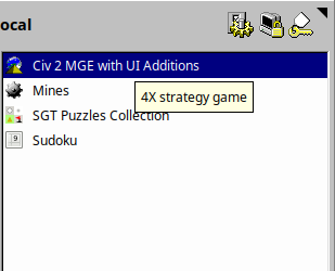 Xfce menu showing Civ2 with UI Additions in
menu