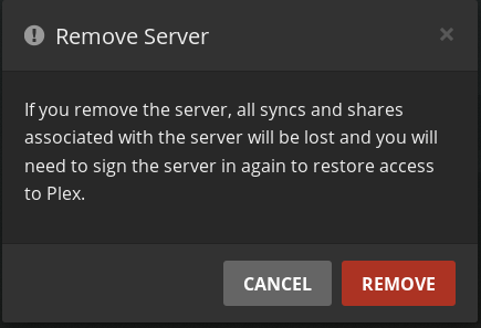 Prompt asking to remove server from authorized devices
list