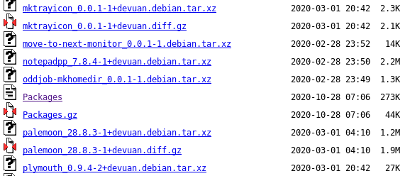 Apache
directory listing showing some question mark icons for well-known
filetypes
