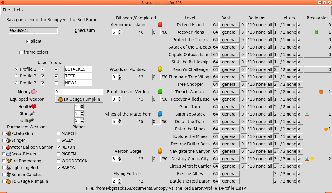 Screenshot of graphical savegame editor